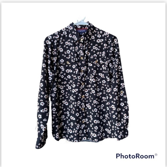 JONES New York Signature Petite Womens Floral Button Up Shirt - Picture 1 of 6